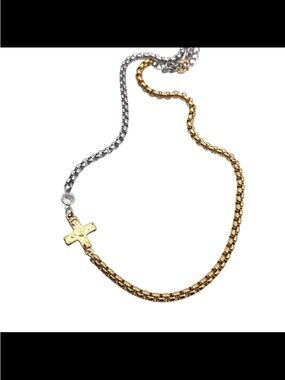Two-Tone Cross Link Necklace - Gold & Silver
